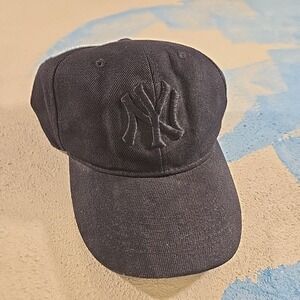 VTG NY Yankees L Fitted Cap Black Baseball Embroidered‎ Hat MLB 58cm Acrylic Y2K